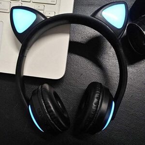 Luckyu Wireless Bluetooth Cat Ear Headphones with Mic 7 Colors LED Light Flashing Glowing On-Ear Stereo Headset Compatible with Smartphones PC Tablet