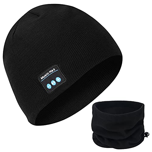 MISERWE Wireless Beanie Hat V5.0 Unisex Men's Sports Hats & Cap Winter Outdoor Sports Knit Cap with Wireless Stereo Headphone Headset Compatible with iPhone Android (Black)