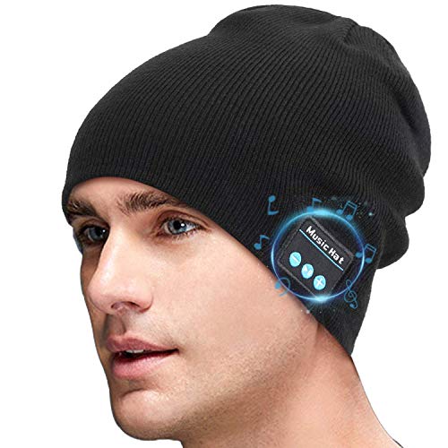 MISERWE Wireless Beanie Hat V5.0 Unisex Men's Sports Hats & Cap Winter Outdoor Sports Knit Cap with Wireless Stereo Headphone Headset Compatible with iPhone Android (Black)