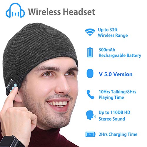 MISERWE Wireless Beanie Hat V5.0 Unisex Men's Sports Hats & Cap Winter Outdoor Sports Knit Cap with Wireless Stereo Headphone Headset Compatible with iPhone Android (Black)