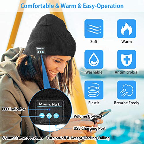 MISERWE Wireless Beanie Hat V5.0 Unisex Men's Sports Hats & Cap Winter Outdoor Sports Knit Cap with Wireless Stereo Headphone Headset Compatible with iPhone Android (Black)