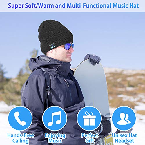 MISERWE Wireless Beanie Hat V5.0 Unisex Men's Sports Hats & Cap Winter Outdoor Sports Knit Cap with Wireless Stereo Headphone Headset Compatible with iPhone Android (Black)