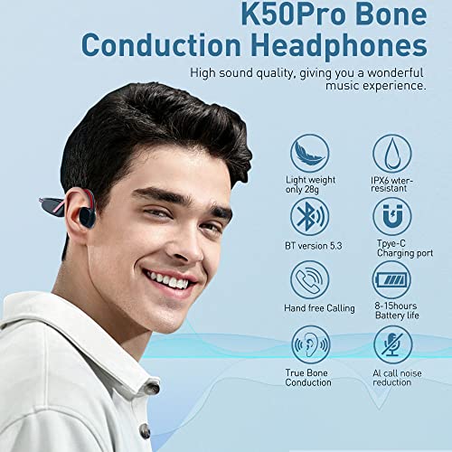 DOVIICO Bone Conduction Headphones Bluetooth-Open Ear Headphones Waterproof 12 Hours Battery Life Wireless Earphones Earbuds with Microphone Sports Headset for Running, Cycling, Fitness and Hiking