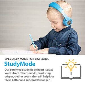 ONANOFF BuddyPhones Play+, Wireless Bluetooth Volume-Limiting Kids Headphones, 20-Hours Battery Life, 3 Volume Settings, Voice Enhancing StudyMode, Answer/Playback Button, BuddyLink Cable, Cool Blue