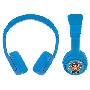 ONANOFF BuddyPhones Play+, Wireless Bluetooth Volume-Limiting Kids Headphones, 20-Hours Battery Life, 3 Volume Settings, Voice Enhancing StudyMode, Answer/Playback Button, BuddyLink Cable, Cool Blue