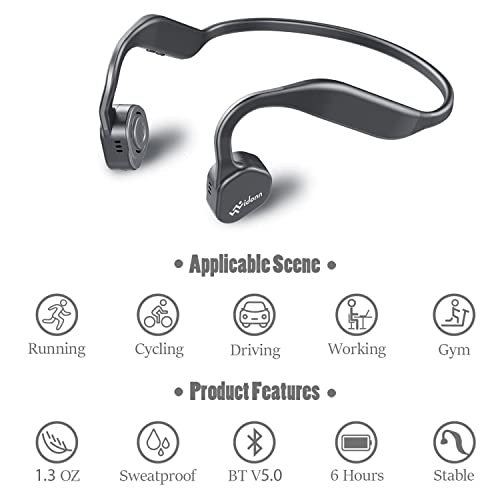 VIDONN Bone Conduction Headphones F1 Sweat Resistant Wireless Earphones for Workouts and Running Bluetooth Headphones with Mic (Grey)