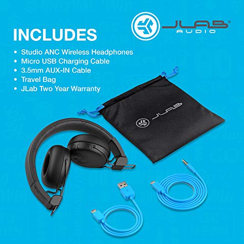 JLab Studio ANC On-Ear Wireless Headphones | Black | 34+ Hour Bluetooth 5 Playtime - 28+ Hour with Active Noise Cancellation | EQ3 Custom Sound | Ultra-Plush Faux Leather & Cloud Foam Cushions