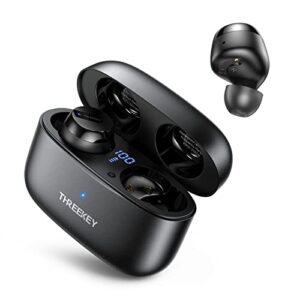 threekey wireless bluetooth earbuds, wireless headphones with led display, compatible with apple & android, ipx7 waterproof stereo earphones in-ear built-in mic headset premium deep bass for sports