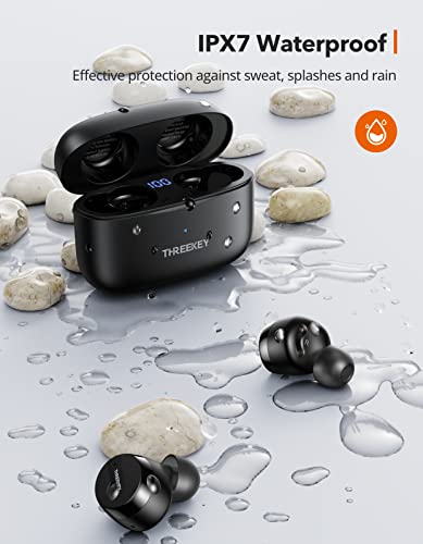 THREEKEY Wireless Bluetooth Earbuds, Wireless Headphones with Led Display, Compatible with Apple & Android, IPX7 Waterproof Stereo Earphones in-Ear Built-in Mic Headset Premium Deep Bass for Sports