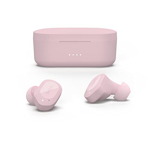 Belkin Wireless Earbuds, SoundForm Play True Wireless Earphones with USB-C Quick Charge, IPX5 Sweat and Water Resistant, 38 Hour Play Time, Compatible with iPhone, Galaxy, Pixel and More - Pink