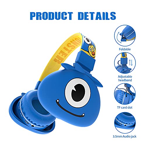 Kids Cartoon Headphones,Wireless Headset for thechildren,Jellie Monsters Joint Bluetooth Headphones,Foldable Stereo Headphone,FM,with Volume Limited and mic,TF Card Compatible for iPad/iPhone/Tablet