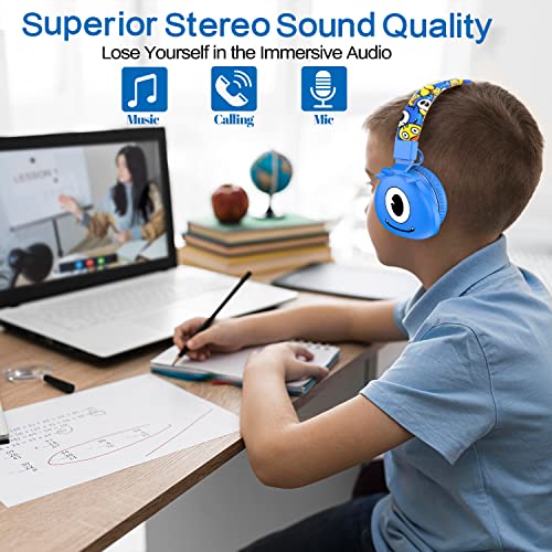 Kids Cartoon Headphones,Wireless Headset for thechildren,Jellie Monsters Joint Bluetooth Headphones,Foldable Stereo Headphone,FM,with Volume Limited and mic,TF Card Compatible for iPad/iPhone/Tablet