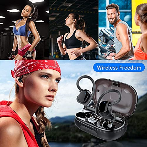 MuGo Wireless Earbuds, Bluetooth 5.0 Earbud Sport Headphones CVC8.0 Noise Cancelling, Earphones in Ear IP7 Waterproof, Built-in Mic, LED Display, 48H Playtime, Wireless Headset 2022 Upgraded