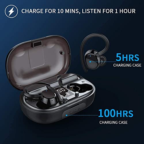 MuGo Wireless Earbuds, Bluetooth 5.0 Earbud Sport Headphones CVC8.0 Noise Cancelling, Earphones in Ear IP7 Waterproof, Built-in Mic, LED Display, 48H Playtime, Wireless Headset 2022 Upgraded