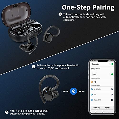 MuGo Wireless Earbuds, Bluetooth 5.0 Earbud Sport Headphones CVC8.0 Noise Cancelling, Earphones in Ear IP7 Waterproof, Built-in Mic, LED Display, 48H Playtime, Wireless Headset 2022 Upgraded