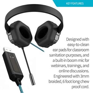 Gumdrop DropTech USB B2 Over-Ear Headphone with Built-in Mic Designed for K-12 Students, Teachers and Classrooms– Drop Tested, Rugged and Reliable for an Enhanced Educational Learning Experience–Black