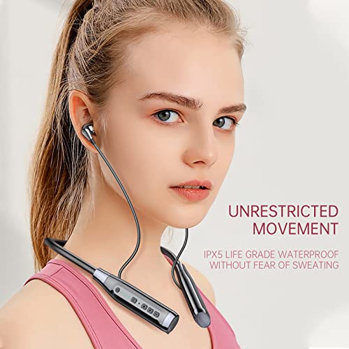 HURKEYE Bluetooth Headphones Neckband 100 Hours Extra Long Playback with Microphone Headset, 4 Speakers Heavy Bass Noise Reduction in Ear Wireless Earbuds Waterproof Running Workout (Black)