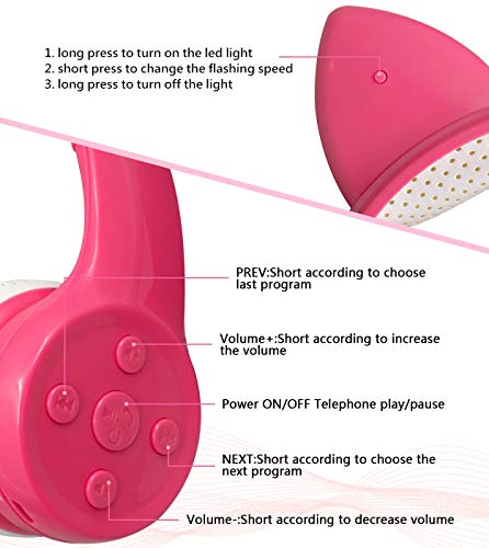 YUSONIC Unicorn Headphones for Girls,15 Hours Play time,Bluetooth Unicorn Headphones Toddler School Laptop Cellphones Plane use, Light Up Wireless Kid Headphone Birthday Gifts (Pink)