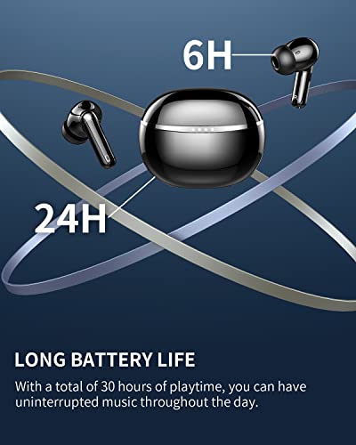 Smoonigh Wireless Earbud Bluetooth 5.3, Bluetooth Headphones with 4 Mic, Deep Bass Clear Call Bluetooth Ear Buds in Ear Noise Cancelling, 30H Playtime True Wireless Stereo Sports Earphones Black…