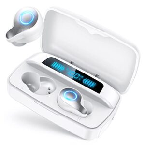 nipell wireless earbuds, bluetooth 5.2 headphones with 1800mah charging case – 88hrs play time – cell phones charging function, built-in microphone ipx5 waterproof earphone for ios/android (white)