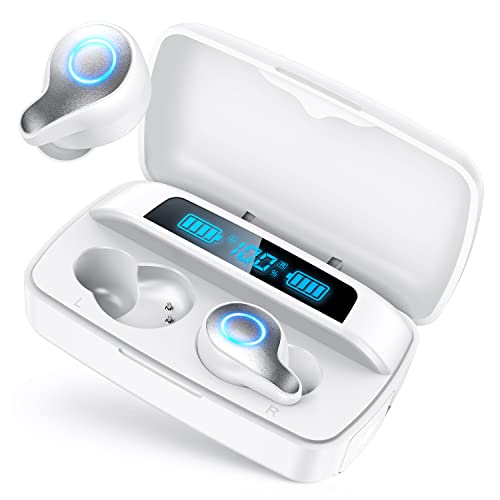 NIPELL Wireless Earbuds, Bluetooth 5.2 Headphones with 1800mAh Charging Case - 88Hrs Play Time - Cell Phones Charging Function, Built-in Microphone IPX5 Waterproof Earphone for iOS/Android (White)