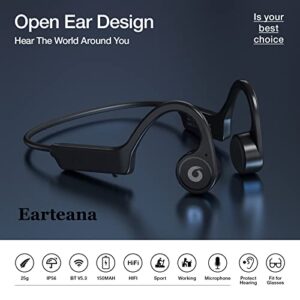 EARTEANA Bone Conduction Headphones, Open-Ear Bluetoth Sport Headset, Wireless Earphone/Earbuds Built-in Mic for Work Out, Running, Hiking, Bicycling, Driving (Black)