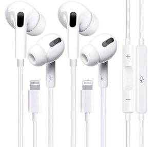 2 pack iphone earbuds wired lightning headphones [apple mfi certified] built-in microphone & volume control in-ear stereo headset compatible with iphone 14/13/12/11 pro max/xs max/x/xr/7/8plus-all ios