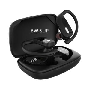 wireless earbuds bluetooth headphones 48hrs play back sport earphones with led display over-ear buds with earhooks built-in mic headset for workout blackbwisup
