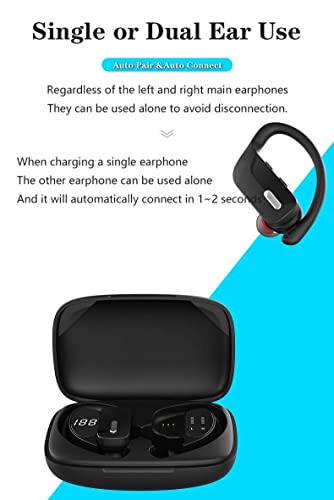 Wireless Earbuds Bluetooth Headphones 48hrs Play Back Sport Earphones with LED Display Over-Ear Buds with Earhooks Built-in Mic Headset for Workout BlackBWISUP