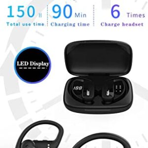 Wireless Earbuds Bluetooth Headphones 48hrs Play Back Sport Earphones with LED Display Over-Ear Buds with Earhooks Built-in Mic Headset for Workout BlackBWISUP