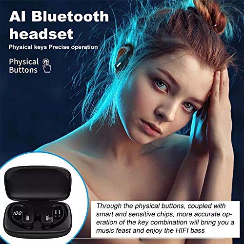 Wireless Earbuds Bluetooth Headphones 48hrs Play Back Sport Earphones with LED Display Over-Ear Buds with Earhooks Built-in Mic Headset for Workout BlackBWISUP