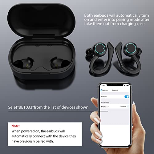 Lopnord Wireless Earbuds Bluetooth Headphones with Charging Case, IPX7 Waterproof Sports True Wireless Earbuds with Ear Hook, Earbuds Noise Cancelling with Microphone for Outdoor Running