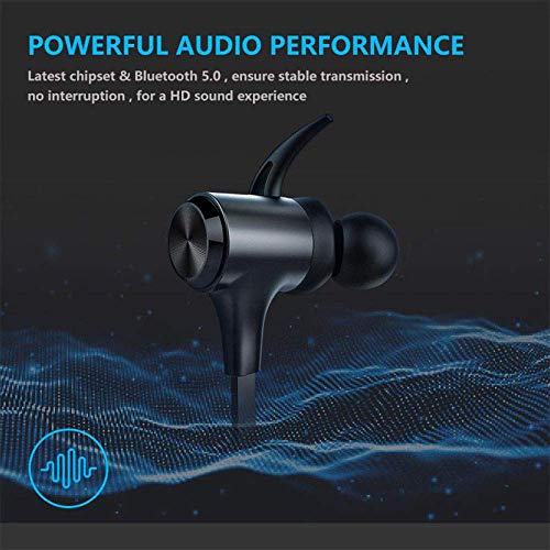 Wireless Headphones, Bluetooth Headphones IPX7 Waterproof 16 Hours Playtime Bluetooth V5.0, with Magnetic Connection, Sports Earbuds for Running Built-in Mic (Black)