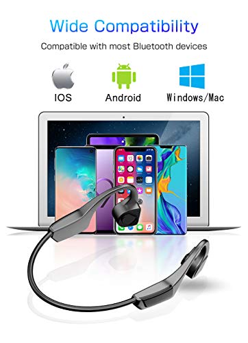 Bone Conduction Headphones, Bluetooth 5.0 with Mic, Open-Ear Wireless Bone Conduction, Lightweight Sweatproof Music Answer Phone Call Sports Headset for Running Hiking Driving Bicycling (Gray)