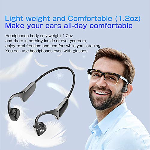 Bone Conduction Headphones, Bluetooth 5.0 with Mic, Open-Ear Wireless Bone Conduction, Lightweight Sweatproof Music Answer Phone Call Sports Headset for Running Hiking Driving Bicycling (Gray)