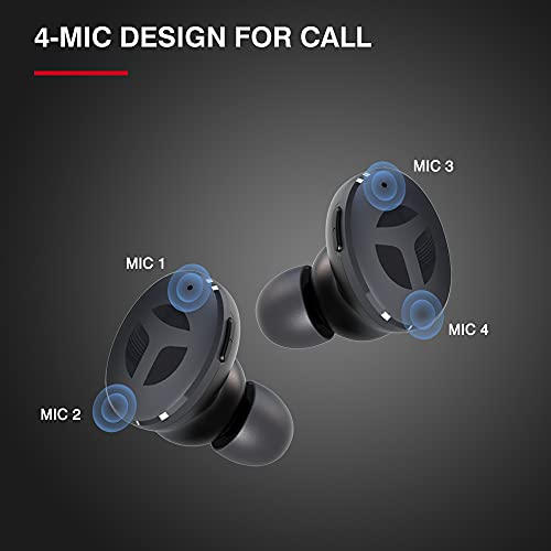 TRANYA M10B Wireless Sports Earbuds, Button Control, Premium Sound with Deep Bass, 32H Playtime, 4 Microphones Design for Call, Bluetooth Earbuds, IPX5 Waterproof Headphones for Sports