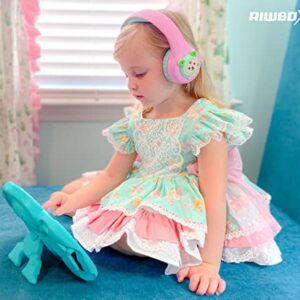 Riwbox Kids Bluetooth Headphones, Baosilon FB-7S Frog Kids Toddler Headphones for School with Mic, 75/85/95dB Volume Limited Light Up Wireless Headphones Over Ear for Girls (Pink&Green)