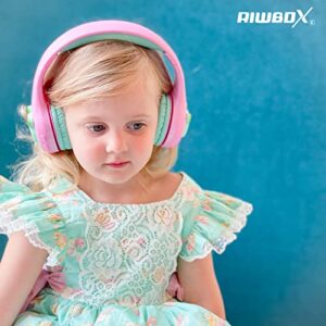 Riwbox Kids Bluetooth Headphones, Baosilon FB-7S Frog Kids Toddler Headphones for School with Mic, 75/85/95dB Volume Limited Light Up Wireless Headphones Over Ear for Girls (Pink&Green)