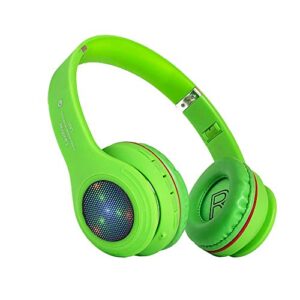 kids bluetooth headphones,led light up wireless/wired headset,85 db volume limiting foldable headphones,built-in mic,support fm radio/micro sd/tf,for phone/tablet/pad/pc/kindle/laptop/tv(green)