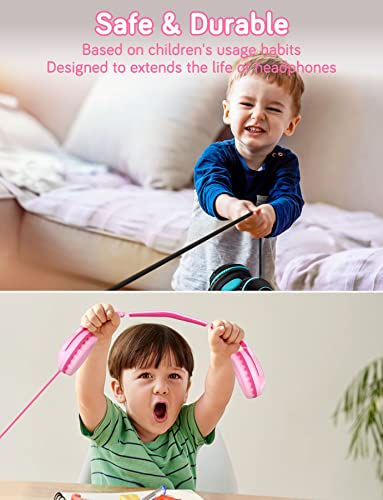 Kids Headphones Wired with Microphone, 85/94dB Volume Limit, Foldable Adjustable Headphone for Girls Boys Children, Tangle-Free 3.5mm Jack Wired for Study, School, Kids Headset for iPad (pink&black)