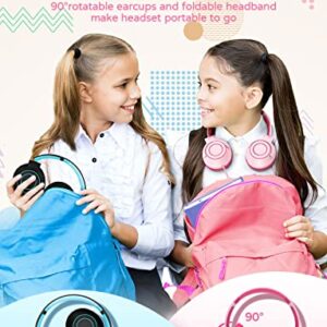 Kids Headphones Wired with Microphone, 85/94dB Volume Limit, Foldable Adjustable Headphone for Girls Boys Children, Tangle-Free 3.5mm Jack Wired for Study, School, Kids Headset for iPad (pink&black)