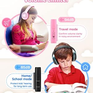 Kids Headphones Wired with Microphone, 85/94dB Volume Limit, Foldable Adjustable Headphone for Girls Boys Children, Tangle-Free 3.5mm Jack Wired for Study, School, Kids Headset for iPad (pink&black)