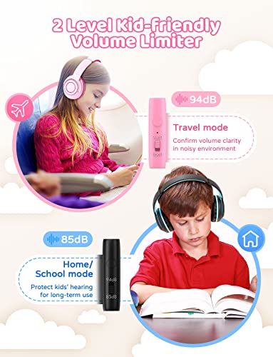 Kids Headphones Wired with Microphone, 85/94dB Volume Limit, Foldable Adjustable Headphone for Girls Boys Children, Tangle-Free 3.5mm Jack Wired for Study, School, Kids Headset for iPad (pink&black)