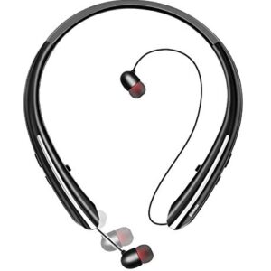 Neckband Bluetooth Headphones,Wireless Bluetooth Headphones with Retractable Earbuds, CVC8.0 Noise Cancelling Stereo Headset Call Vibrate Alert Earphones with Mic (Black 2023)
