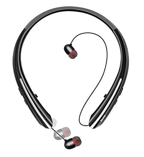 Neckband Bluetooth Headphones,Wireless Bluetooth Headphones with Retractable Earbuds, CVC8.0 Noise Cancelling Stereo Headset Call Vibrate Alert Earphones with Mic (Black 2023)