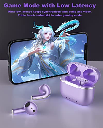 Wireless Earbuds Bluetooth 5.3 Headphones Built-in 4-Mic Clear Call in-Ear Ear Buds Noise Cancelling 30Hrs Playtime Earphones with USB-C Charging Case IPX7 Waterproof Earbuds for iPhone/Android Purple