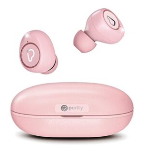 purity true wireless earbuds with immersive sound, bluetooth 5.0 earphones in-ear with charging case stereo calls/built-in microphones/ipx5 sweatproof/pumping bass for sports, workout, gym – pink