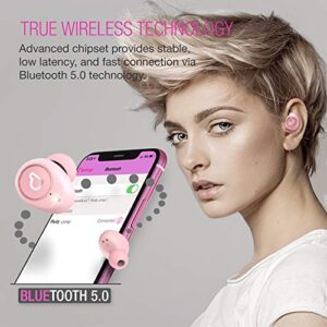 Purity True Wireless Earbuds with Immersive Sound, Bluetooth 5.0 Earphones in-Ear with Charging Case Stereo Calls/Built-in Microphones/IPX5 Sweatproof/Pumping Bass for Sports, Workout, Gym - Pink