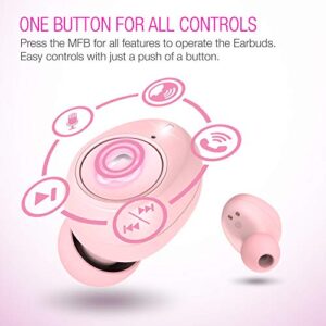 Purity True Wireless Earbuds with Immersive Sound, Bluetooth 5.0 Earphones in-Ear with Charging Case Stereo Calls/Built-in Microphones/IPX5 Sweatproof/Pumping Bass for Sports, Workout, Gym - Pink