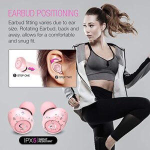 Purity True Wireless Earbuds with Immersive Sound, Bluetooth 5.0 Earphones in-Ear with Charging Case Stereo Calls/Built-in Microphones/IPX5 Sweatproof/Pumping Bass for Sports, Workout, Gym - Pink